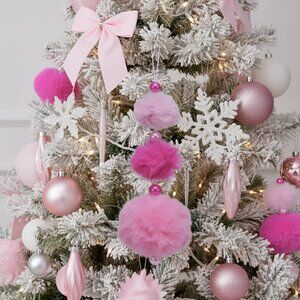 Pink Pom Poms Pearl Ornaments Hot Pink and Pink Christmas Decoration